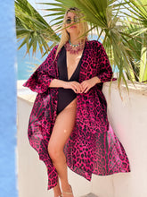 Load image into Gallery viewer, 100% SILK LEOPARD FUSHIA KAFTAN
