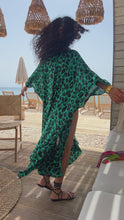 Load and play video in Gallery viewer, 100% SILK LEOPARD KAFTAN GREEN

