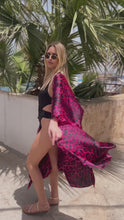 Load and play video in Gallery viewer, 100% SILK LEOPARD FUSHIA KAFTAN
